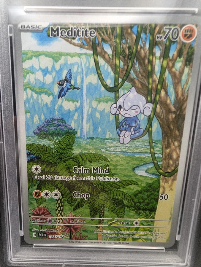 Pokémon TCG: 2024 Stellar Crown Meditite 153/142 Illustration Rare PSA 10 GEM MINT