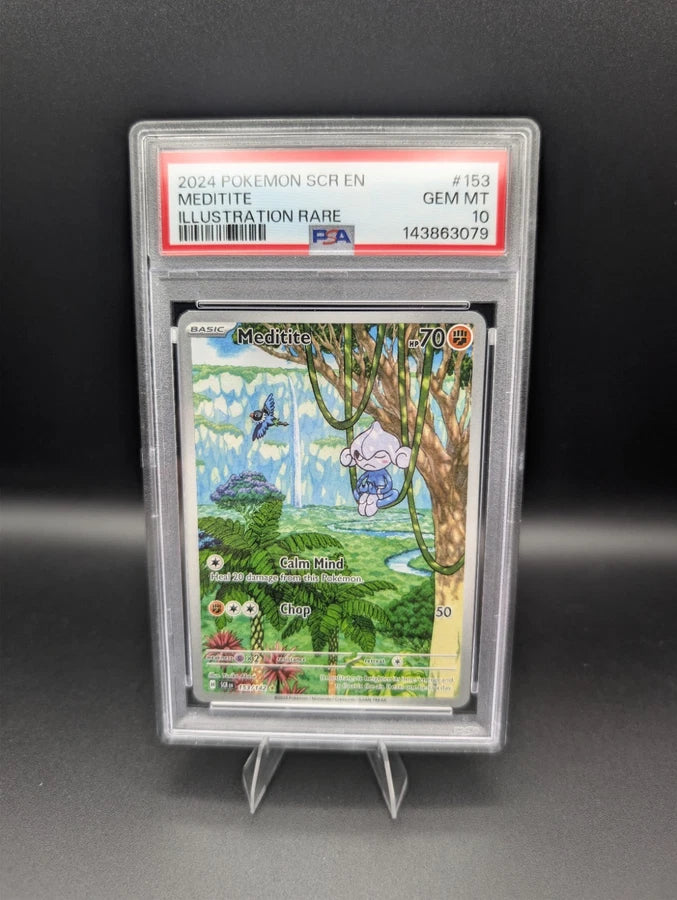 Pokémon TCG: 2024 Stellar Crown Meditite 153/142 Illustration Rare PSA 10 GEM MINT