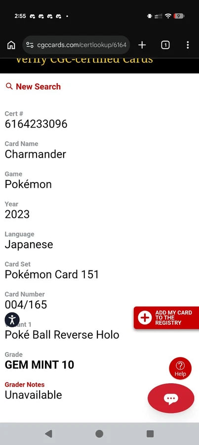 Pokémon TCG: 2023 Japanese 151 Charmander 004/165 Poke Ball Rev Holo CGC Gem Mint 10