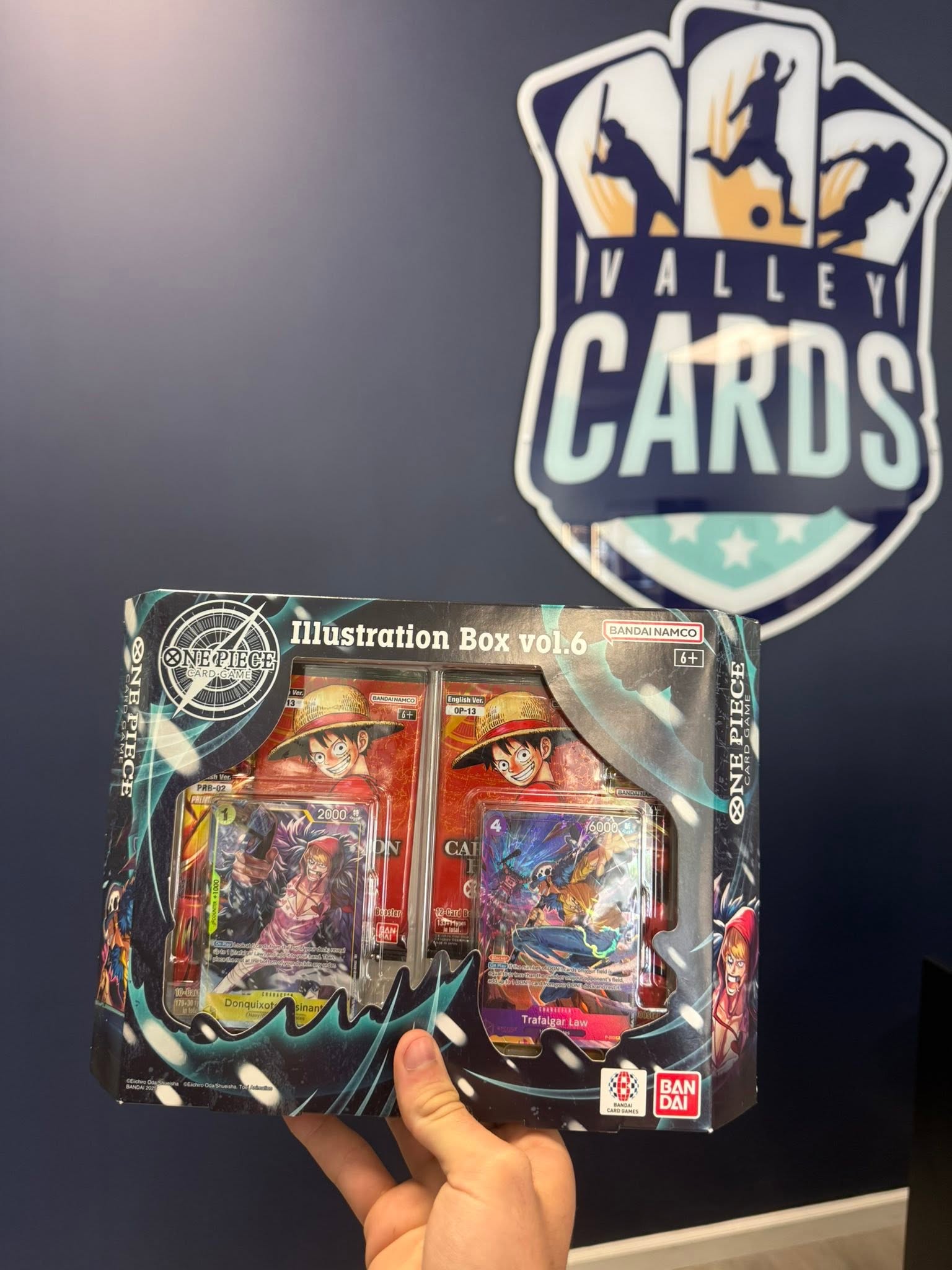 One Piece card illustration box photographed by Valley Cards